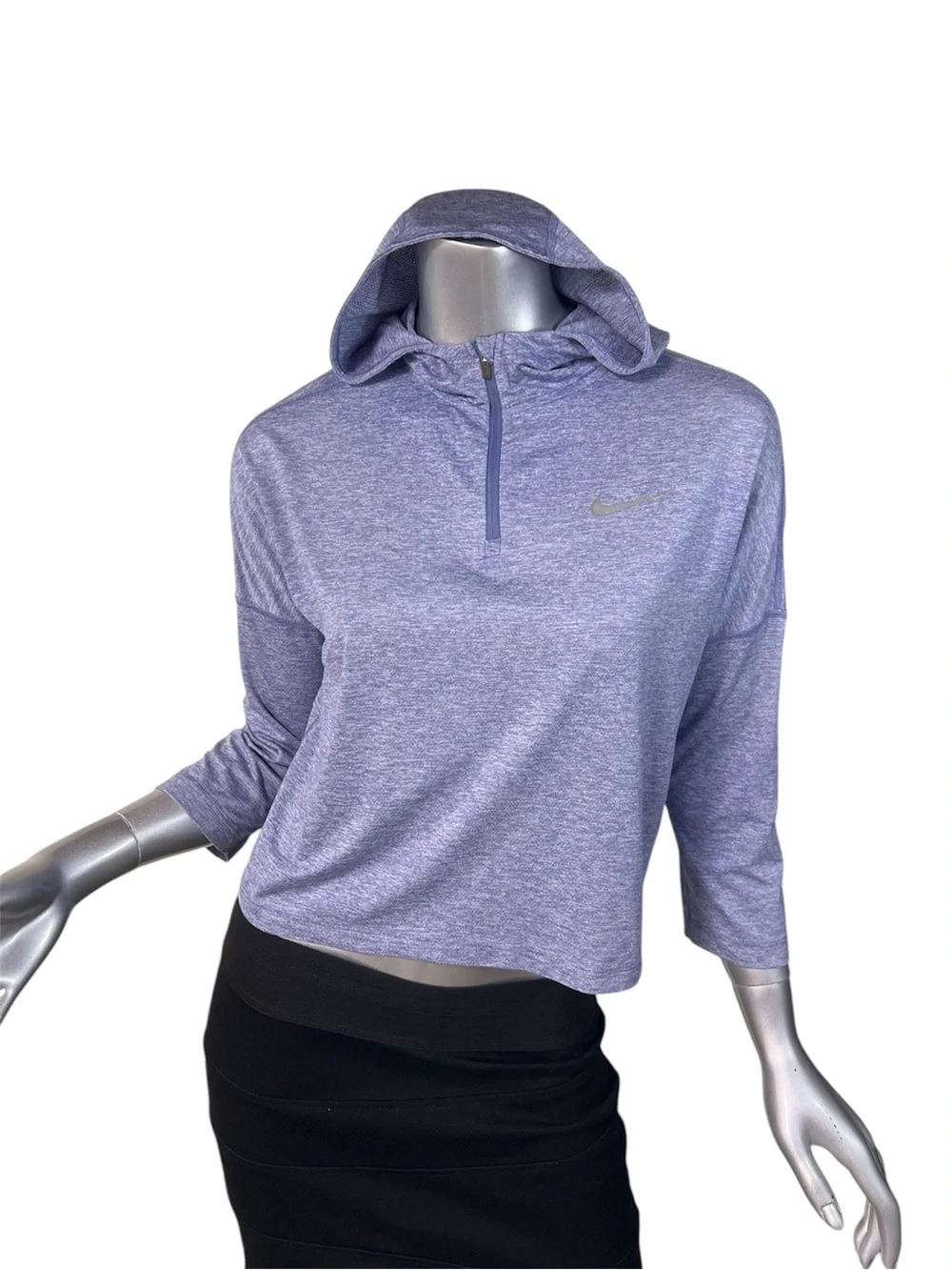 Nike Dri Fit Running Women’s Small Crop Hoodie Athletic Top Half Sleeve Blue